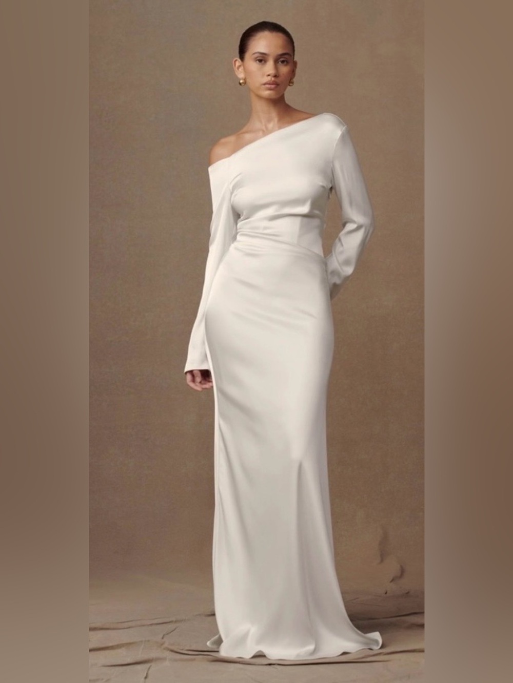 Meshki One-Shoulder Ivory Long Sleeve Gown